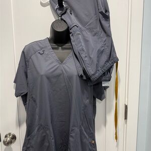 Carhartt Charcoal Gray Scrub Set - V-Neck Top & Draw Pants Large Pants XL Shirt